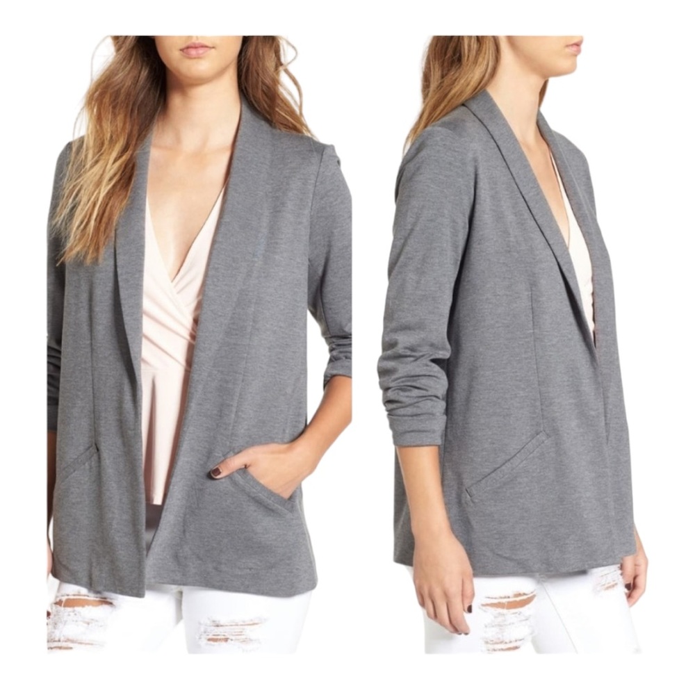 Leith Gray Open-Front Jersey Boyfriend Blazer. Size Medium.